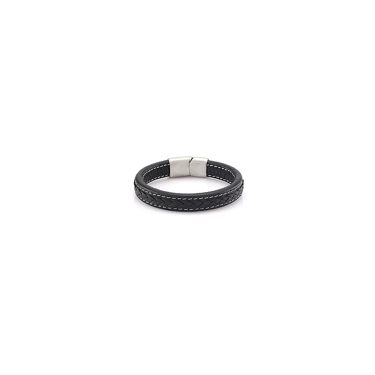 Heren armband in zwart leer met staal slot x 12,0 mm