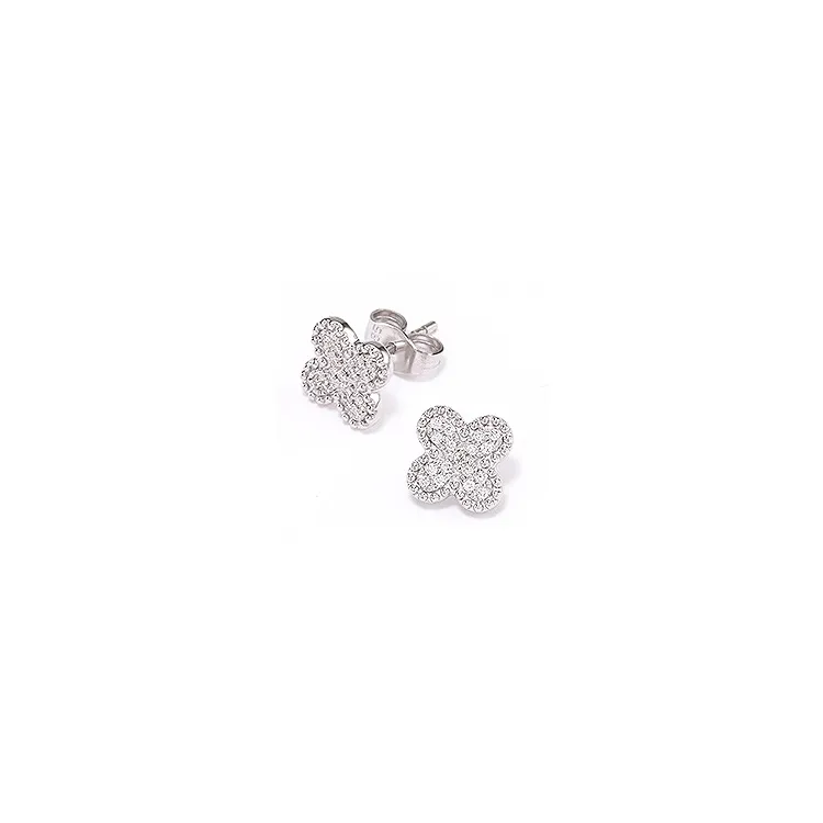 bloem diamant oorsteker in 14 karaat goud met diamant