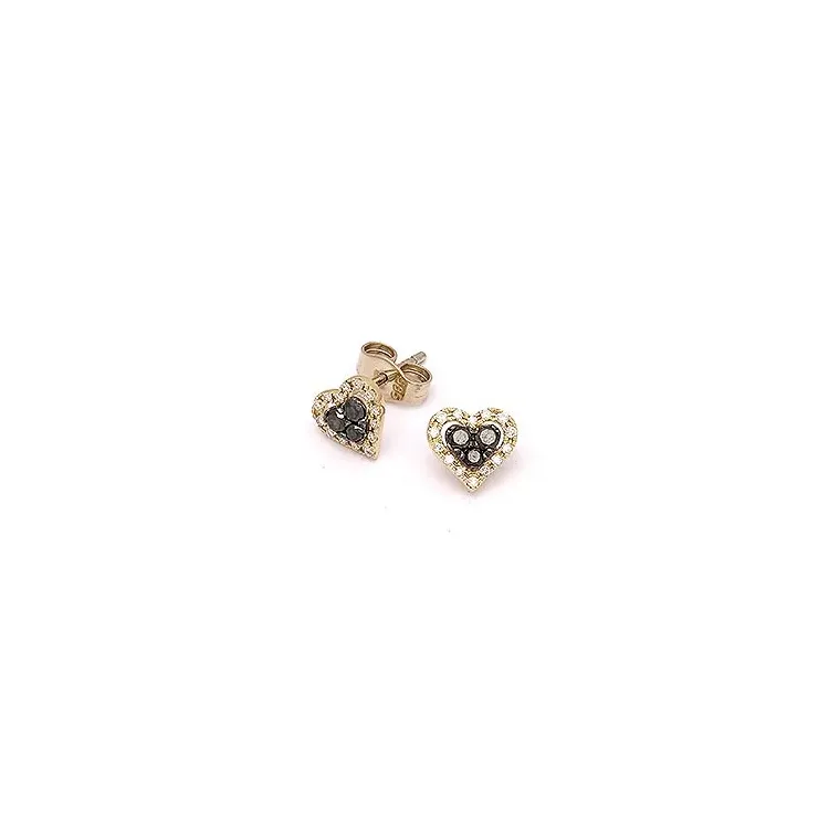 hart zwart diamant oorsteker in 14 karaat goud met diamant en zwart diamant