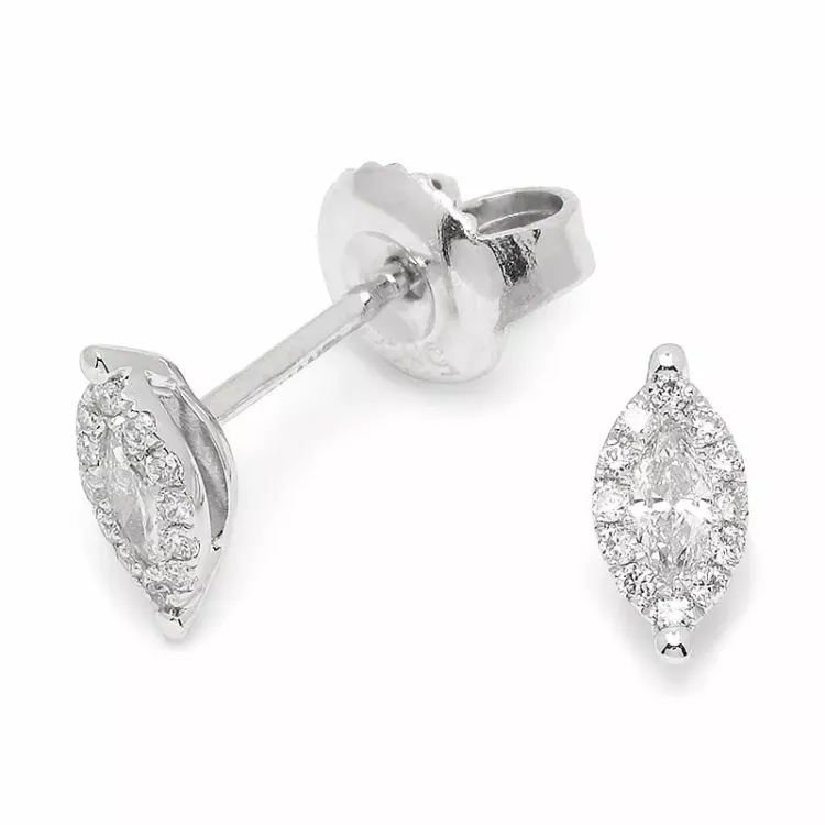 ovaal diamant oorbellen in 14 karaat witgoud met diamant en diamant