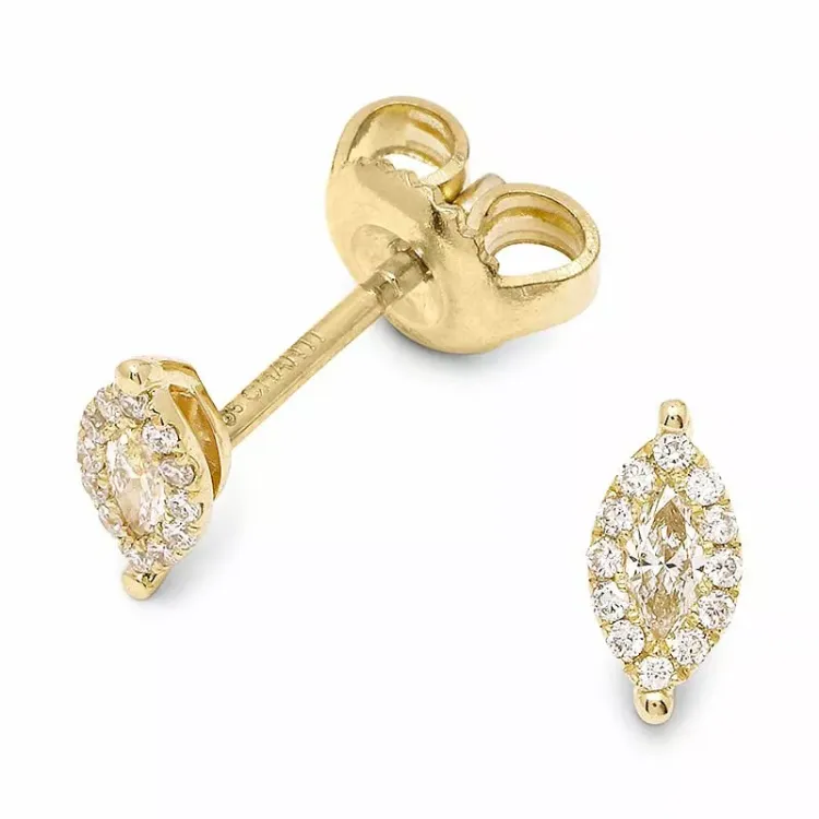 Ovaal diamant oorsteker in 14 karaat goud met diamant en diamant