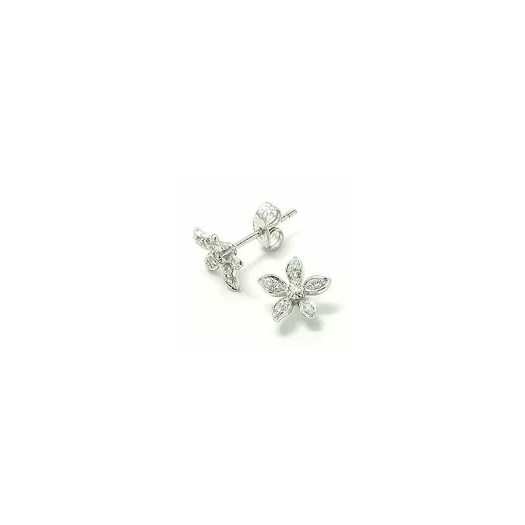 Bloem witte diamant oorsteker in 14 karaat witgoud met diamanten 