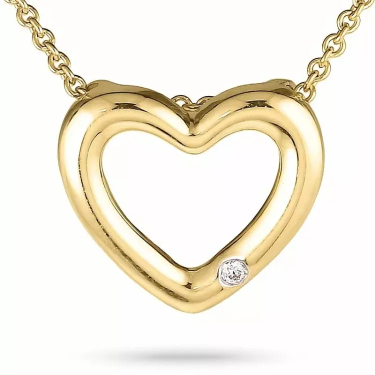 Hart diamant hanger met ketting in 14 caraat goud 0,01 ct