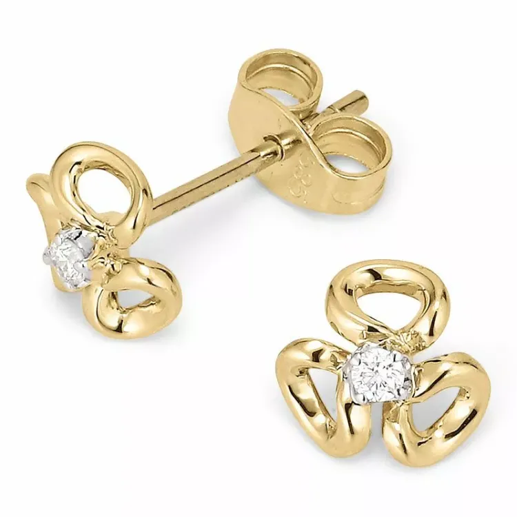 bloem briljant oorbellen in 14 karaat goud met diamant 