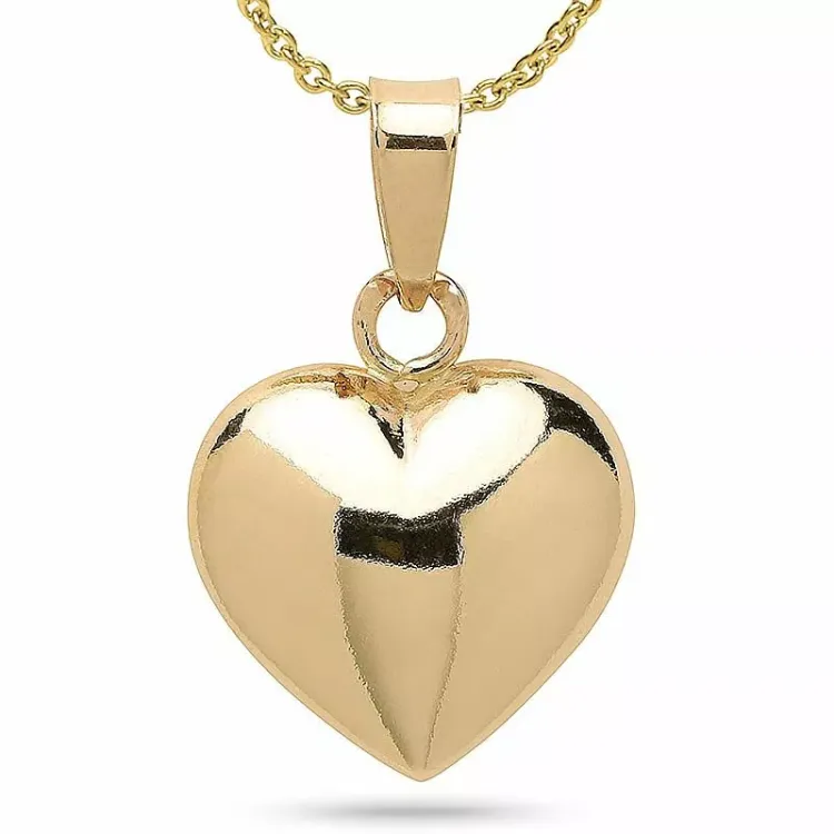 10 x 15,5 mm hart ketting in verguld sterlingzilver met hanger in 8 karaat goud - Amoré
