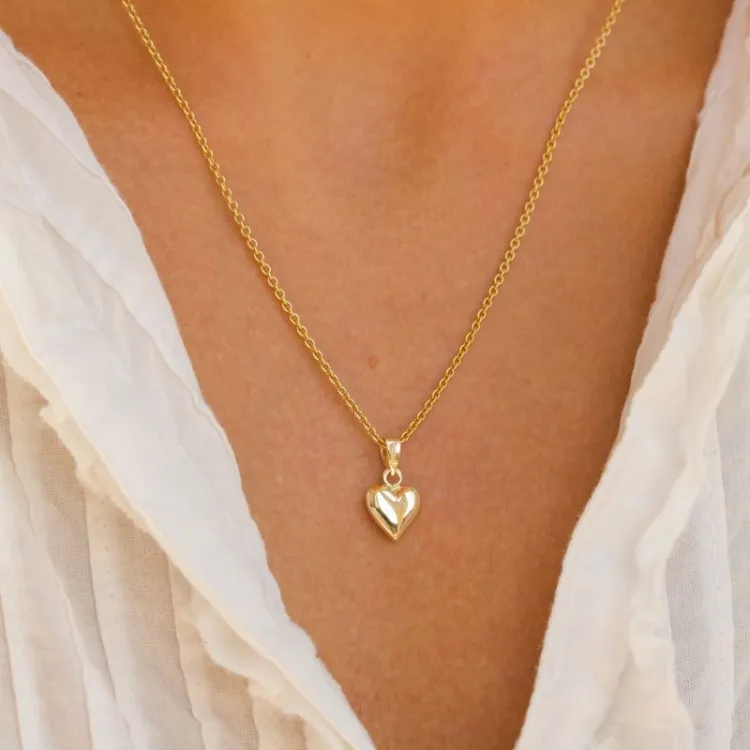10 x 8,5 mm hart ketting in verguld sterlingzilver met hanger in 8 karaat goud - Amoré