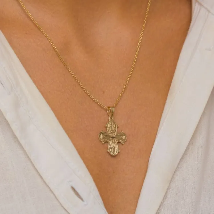 dagmarkruis ketting in verguld sterlingzilver met hanger in 8 karaat goud - Amoré