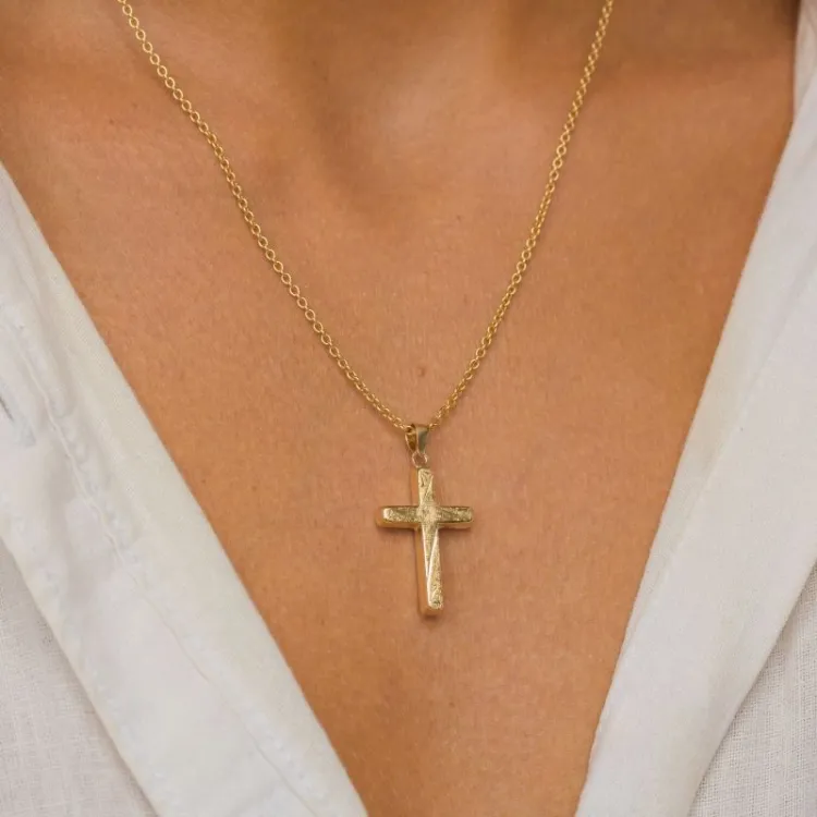kruis ketting in verguld sterlingzilver met hanger in 8 karaat goud - Amoré