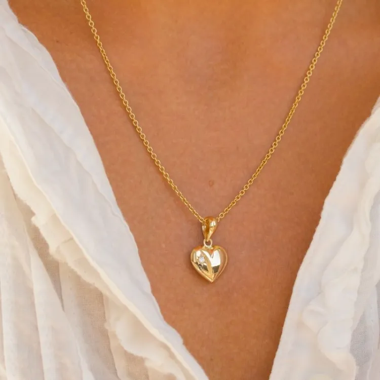 hart ketting in verguld sterlingzilver met hanger in 14 karaat goud - Amoré