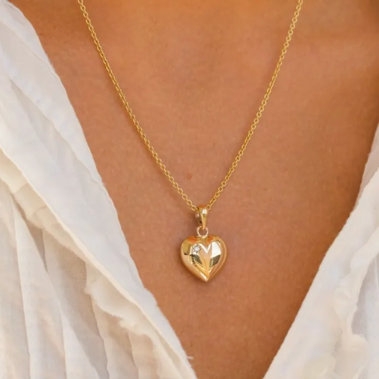 hart ketting in verguld sterlingzilver met hanger in 8 karaat goud - Amoré