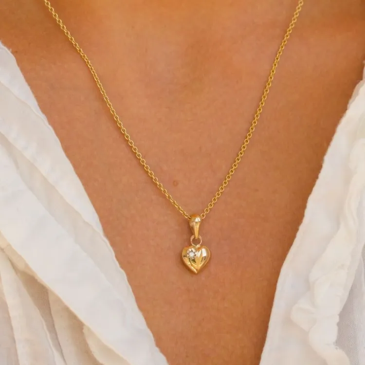 hart ketting in verguld sterlingzilver met hanger in 8 karaat goud - Amoré