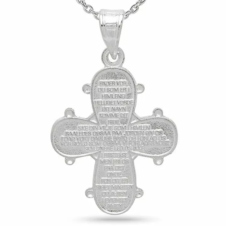 19 x 30 mm dagmarkruis met onze vader hanger met ketting in zilver met hanger in zilver - Amoré
