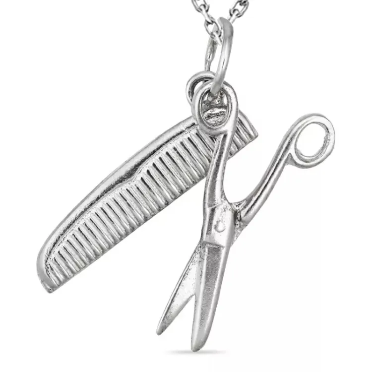 kam en schaar ketting in zilver met hanger in zilver