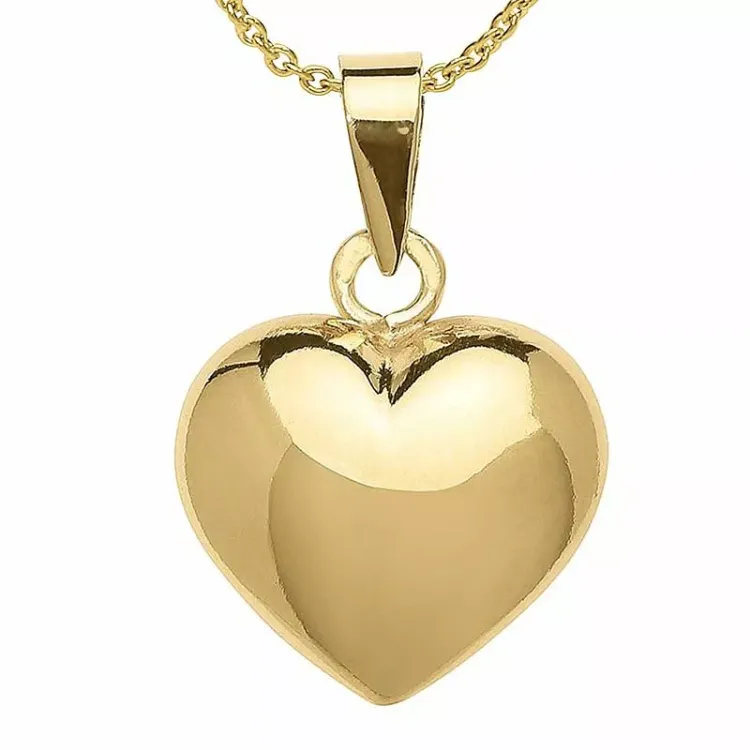 12 x 17 mm hart hanger met ketting in verguld sterlingzilver met hanger in 8 karaat goud - Amoré