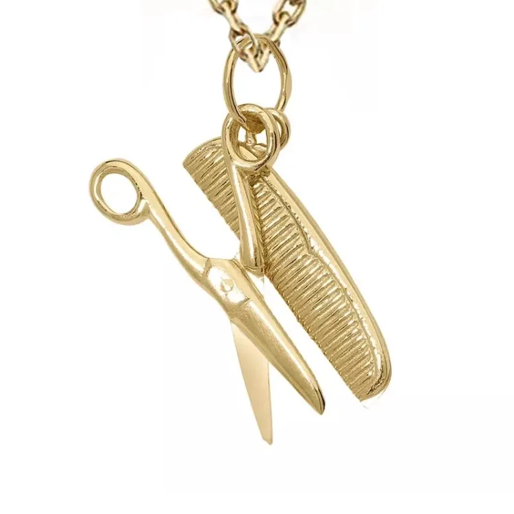 kam en schaar ketting in verguld sterlingzilver met hanger in 8 karaat goud - Gold Collection