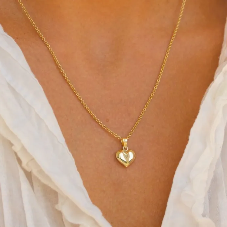 10 x 15,5 mm hart ketting in verguld sterlingzilver met hanger in 8 karaat goud - Amoré