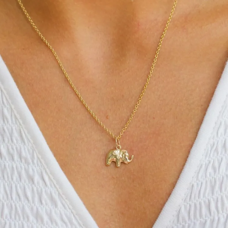 olifant ketting in verguld sterlingzilver met hanger in 8 karaat goud - Gold Collection