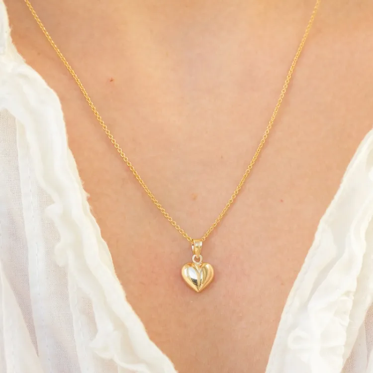 9 x 11 mm hart ketting in verguld sterlingzilver met hanger in 8 karaat goud - Amoré