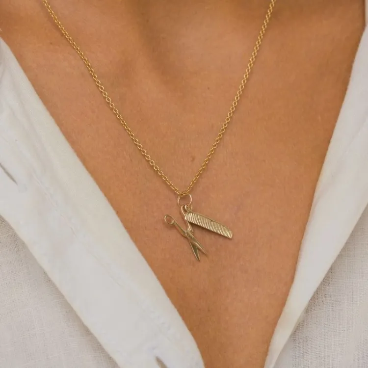 kam en schaar ketting in verguld sterlingzilver met hanger in 8 karaat goud - Gold Collection