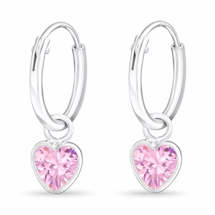 12 mm hart roze kristal creool in zilver - Little Ones