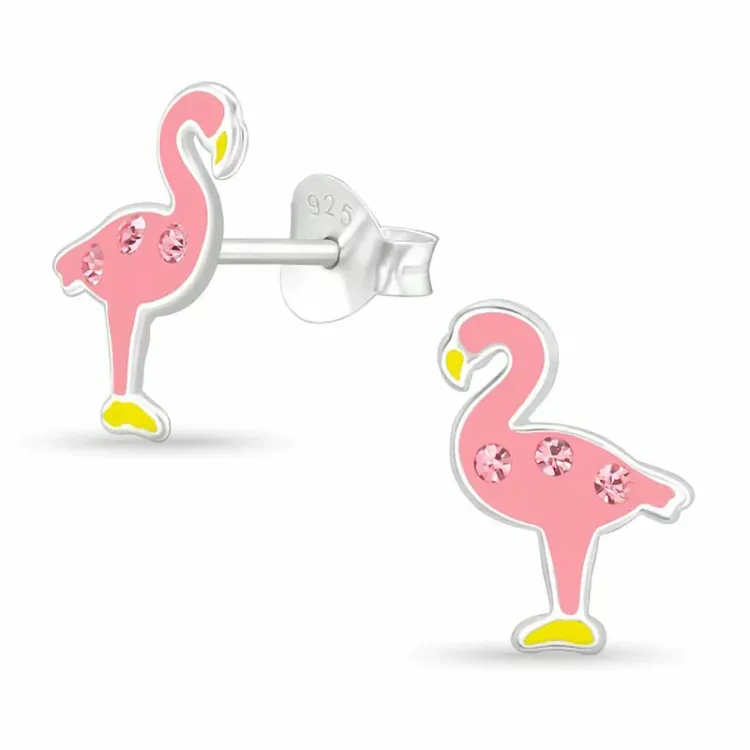 flamingo oorbellen in zilver - Little Ones