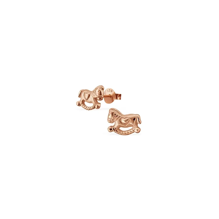 Hobbelpaard oorbellen in zilver met een roze coating