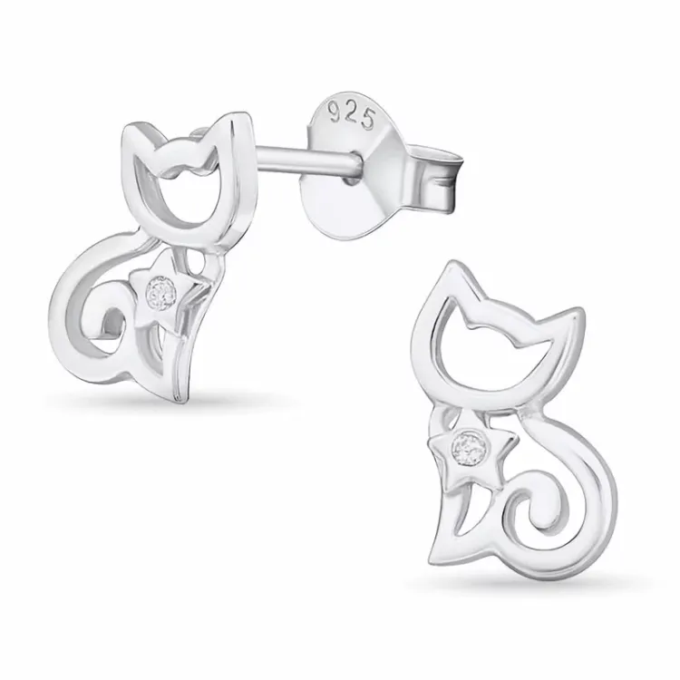 katten oorbellen in zilver - Little Ones