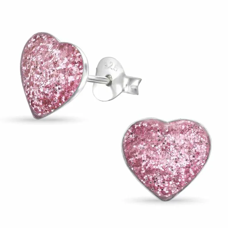hart roze oorbellen in zilver - Little Ones
