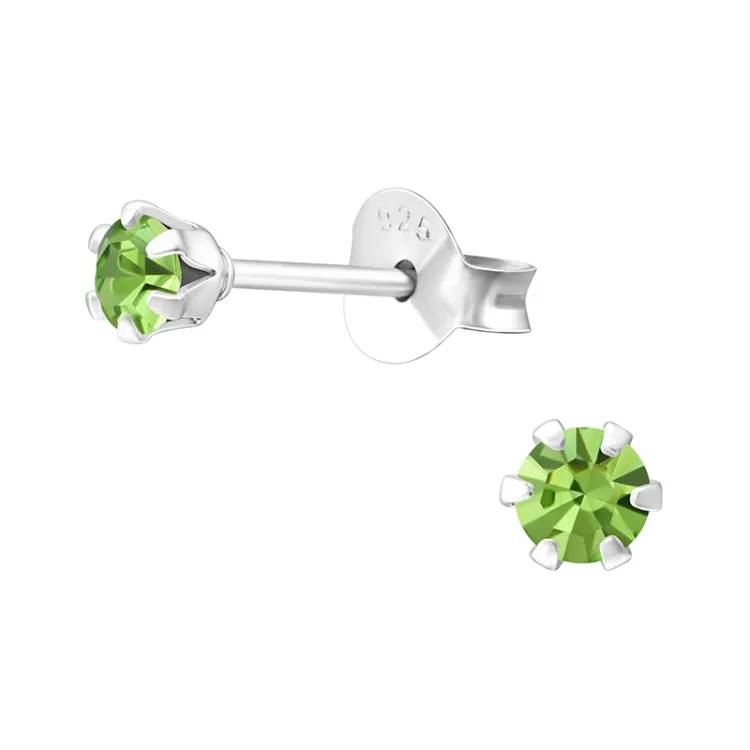 klein rond groene kristal oorbellen in zilver - Little Ones