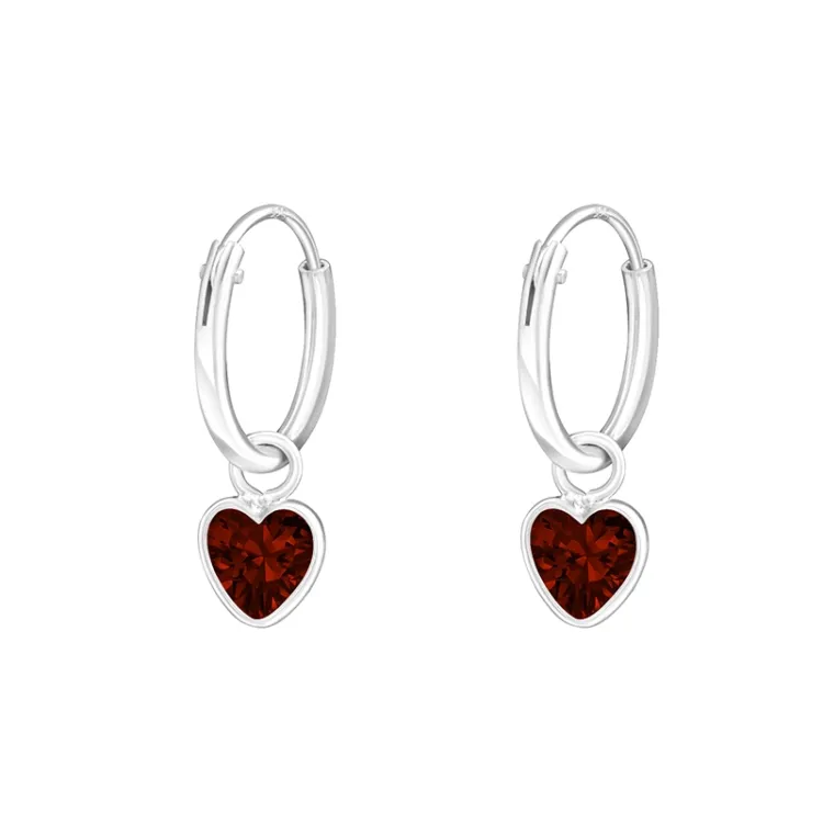 12 mm hart rode kristal creool in zilver - Little Ones