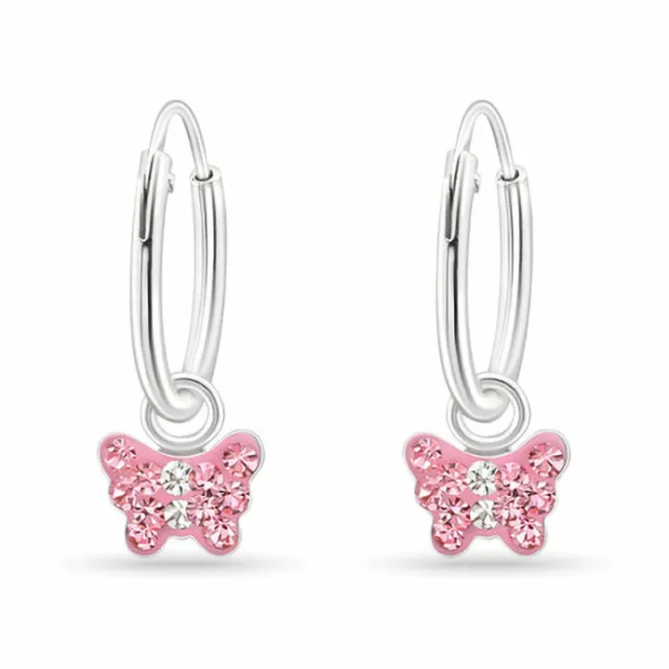 12 mm vlinder roze creool in zilver - Little Ones