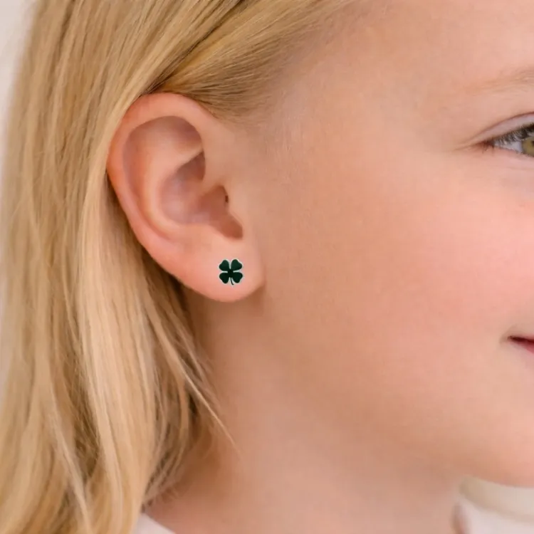 klavertje vier groene oorbellen in zilver - Little Ones