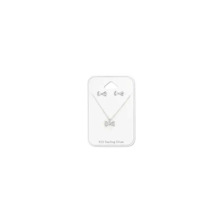 Strikje set met oorbellen en ketting in zilver