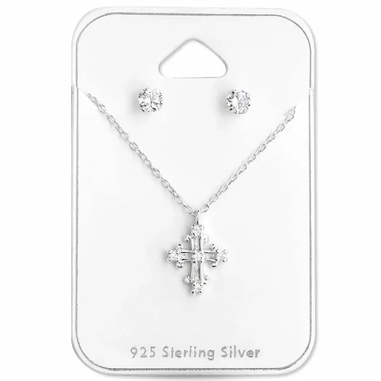 kruis set met oorbellen en ketting in zilver - Little Ones