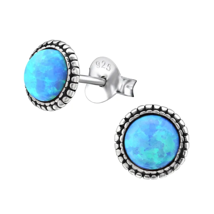 blauwe opaal oorbellen in geoxideerd sterlingzilver - Little Ones