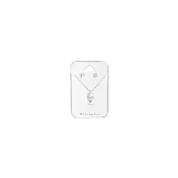 Uil set met oorbellen en ketting in zilver