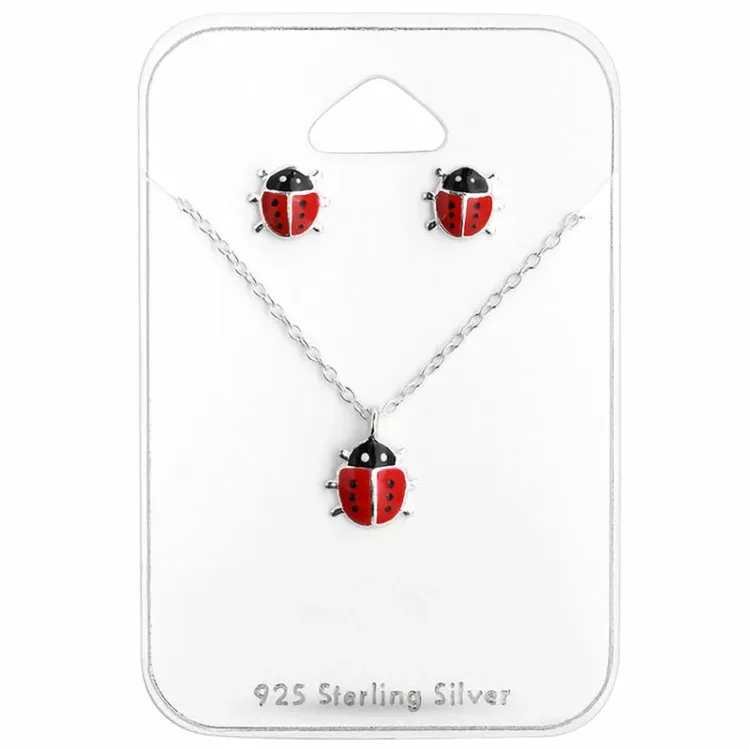 lieveheersbeestje set met oorbellen en ketting in zilver - Little Ones