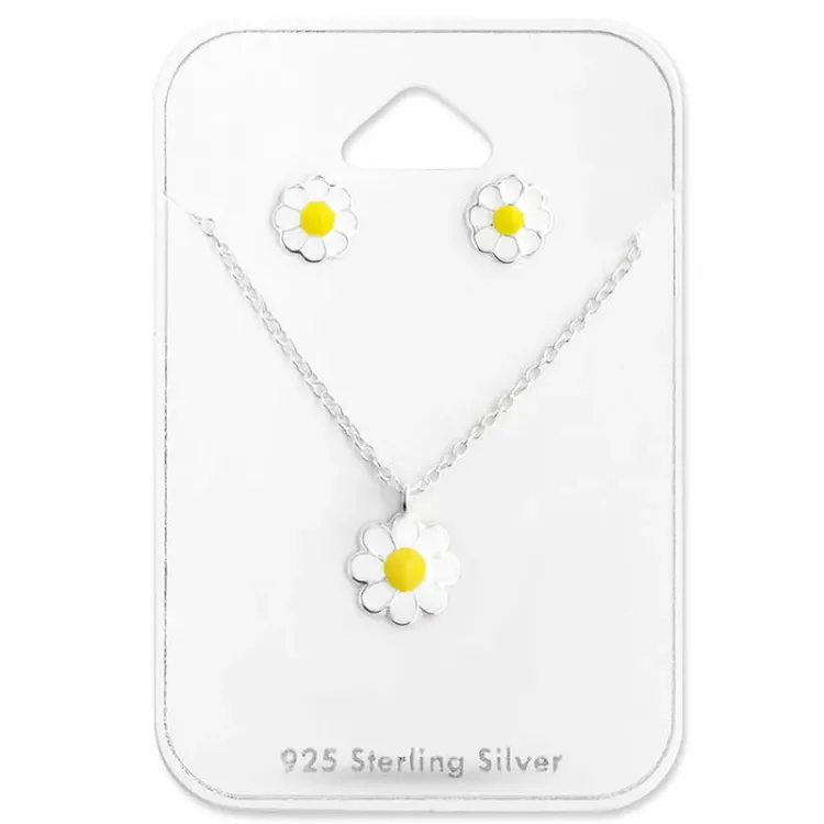 margriet set met oorbellen en ketting in zilver - Little Ones