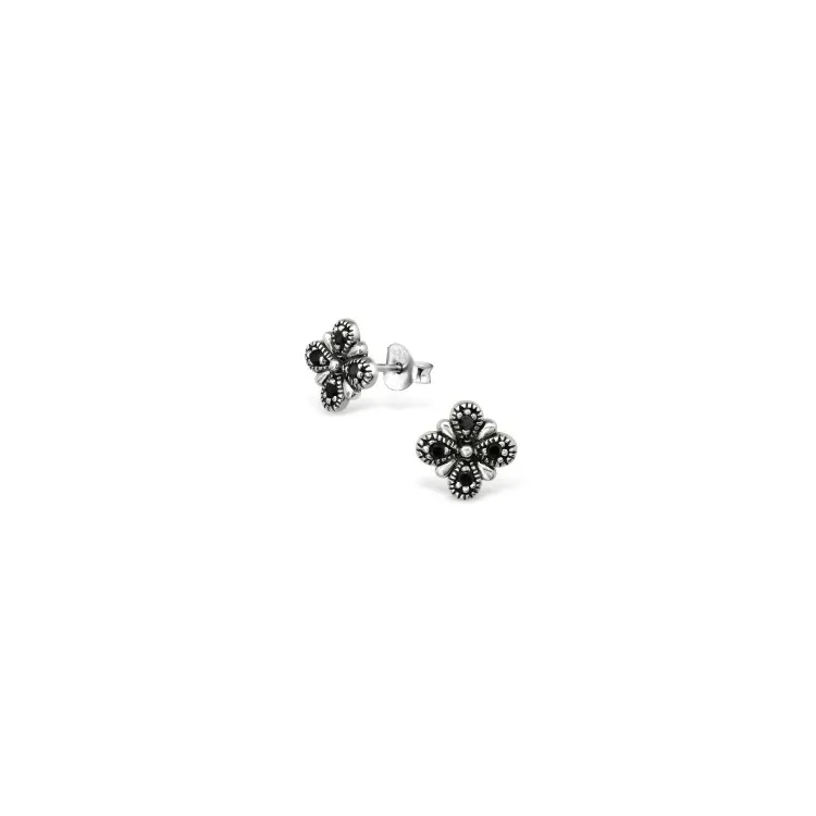 Bloem oorsteker in geoxideerd sterlingzilver