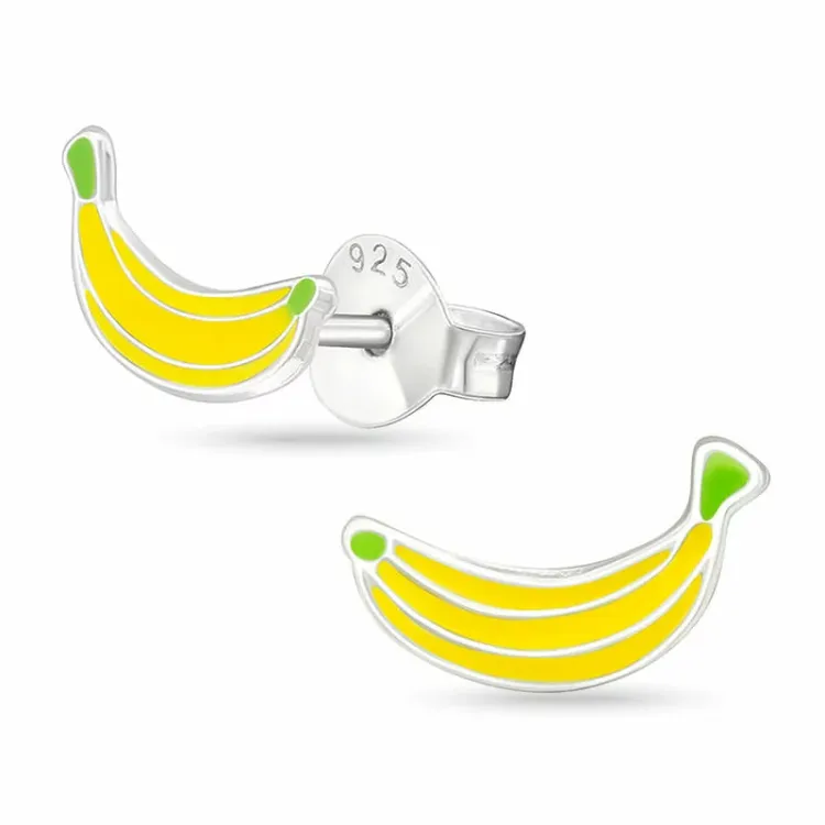 banane geel oorbellen in zilver - Little Ones