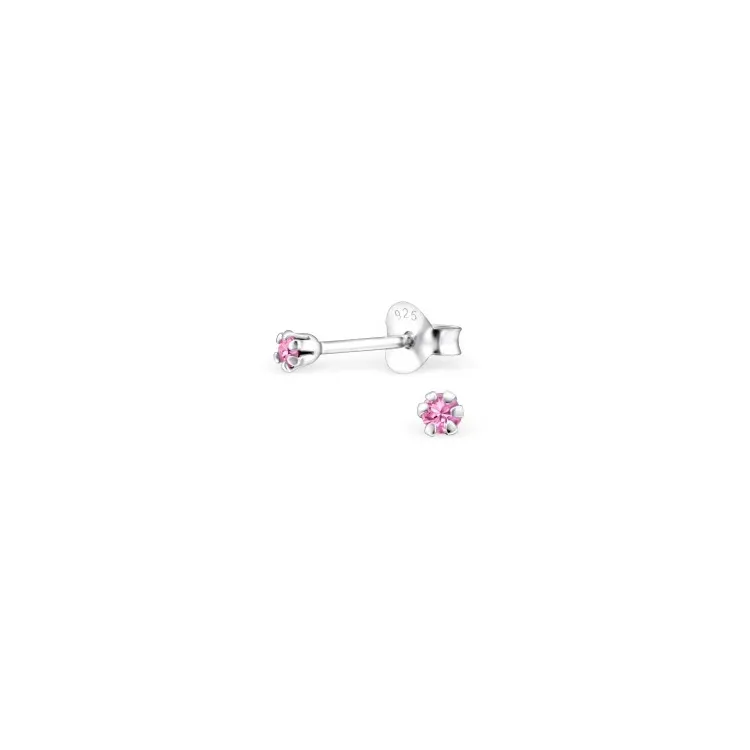 Klein pink oorsteker in zilver