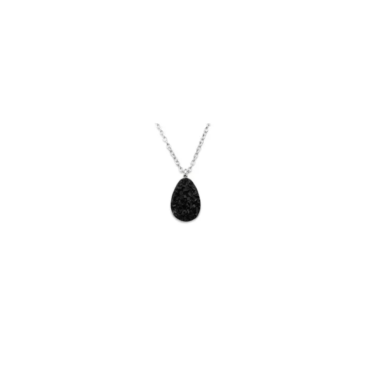 Druppel zwart ketting in zilver met hanger in zilver