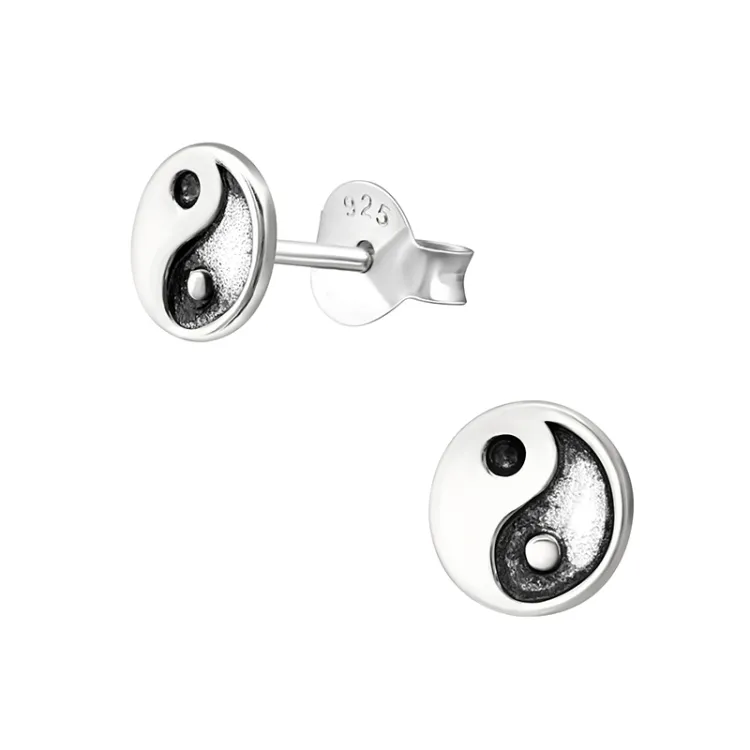 yin yang oorsteker in geoxideerd sterlingzilver - Little Ones