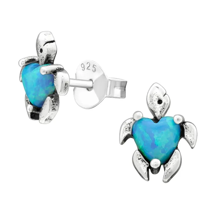 schildpad oorbellen in geoxideerd sterlingzilver - Little Ones