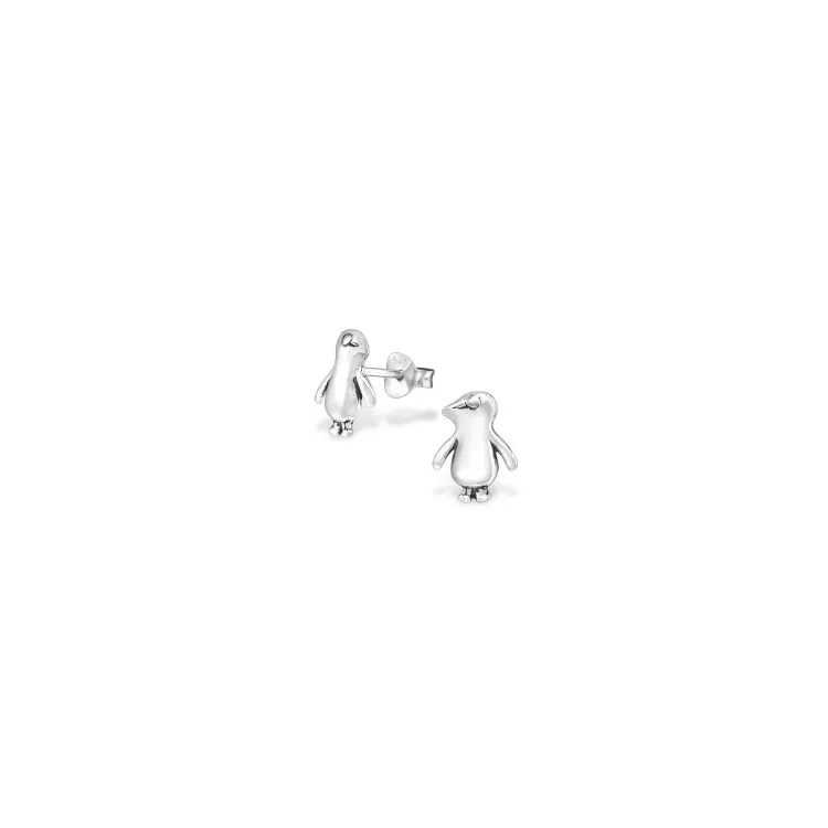 Pinguin oorbellen in geoxideerd sterlingzilver