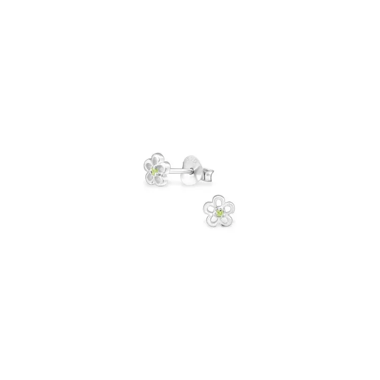 Bloem groene oorsteker in zilver