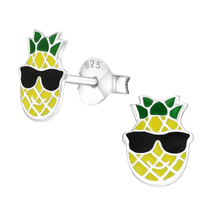ananas oorsteker in zilver - Little Ones