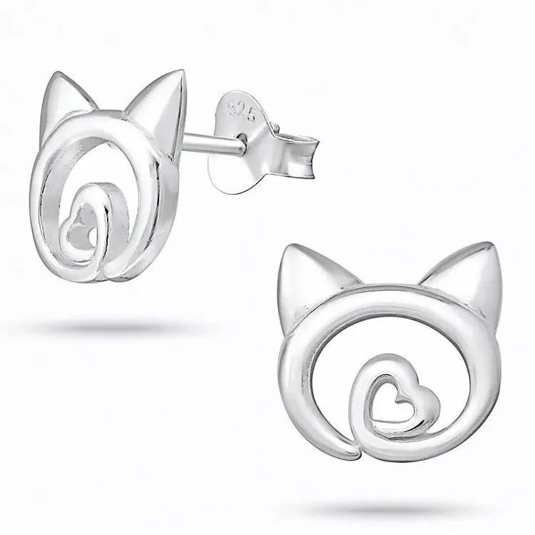 katten oorbellen in zilver - Little Ones