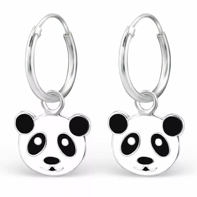12 mm panda creooloorbellen in zilver - Little Ones