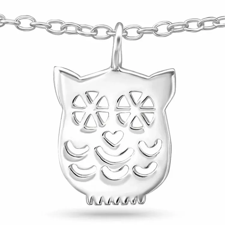 uil enkelbandje in zilver met vogel in zilver